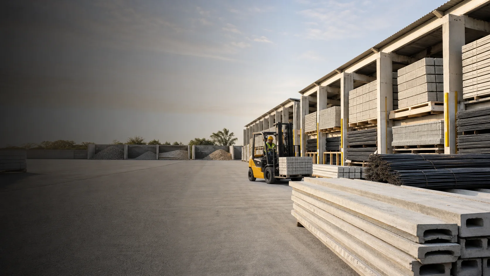 Produção e armazenamento de materiais de construção